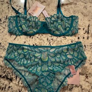 Savage X Fenty Teal and Green Lace Panty